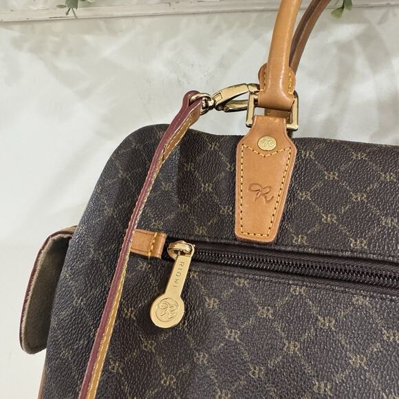 Rioni Aristo Brown Large Boston Bag Brown Logo Double handles and Crossbody Ital - Picture 3 of 9